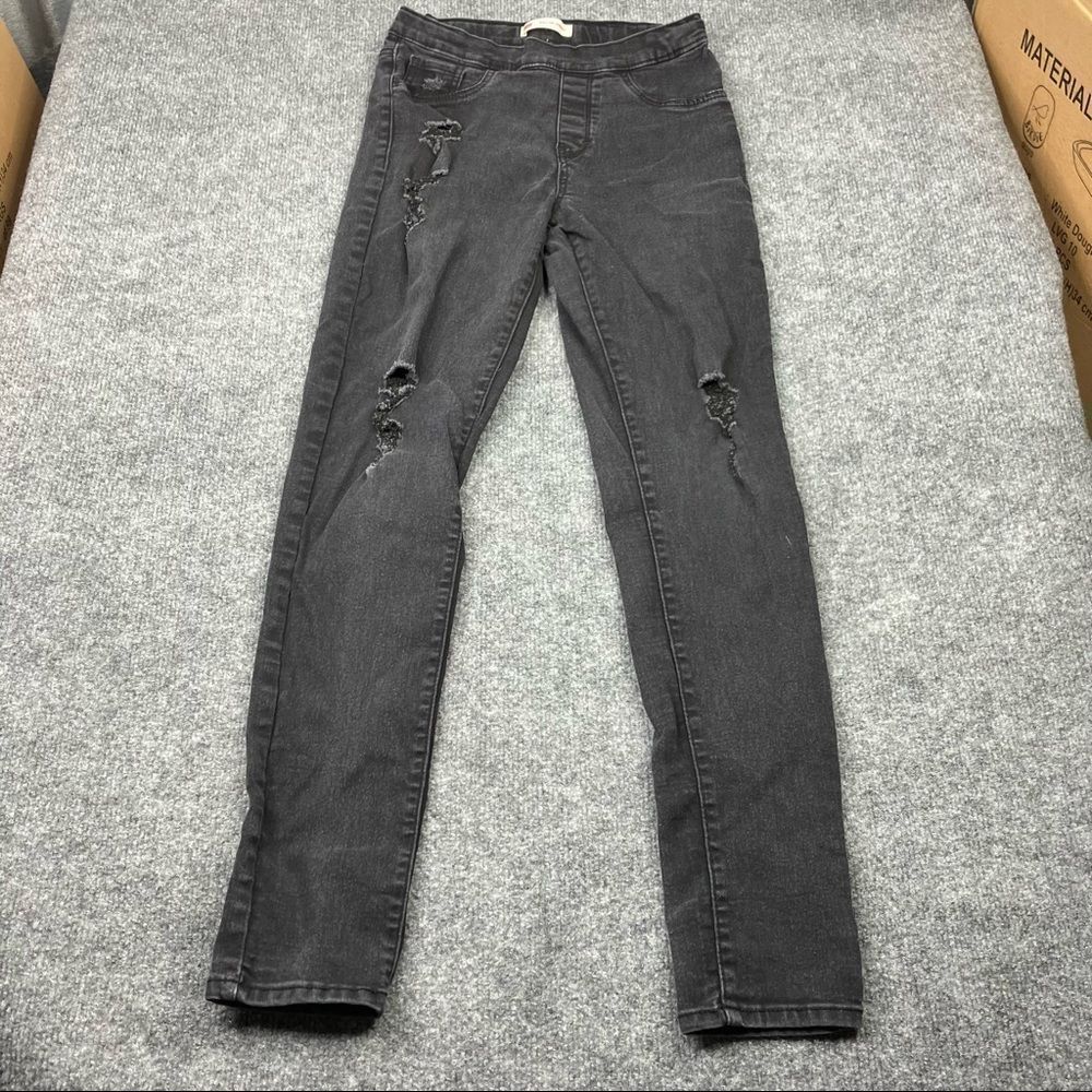 Levi's Jeggings Girls Size 12 Black Pull-On Distressed Ripped Slim Fit Denim